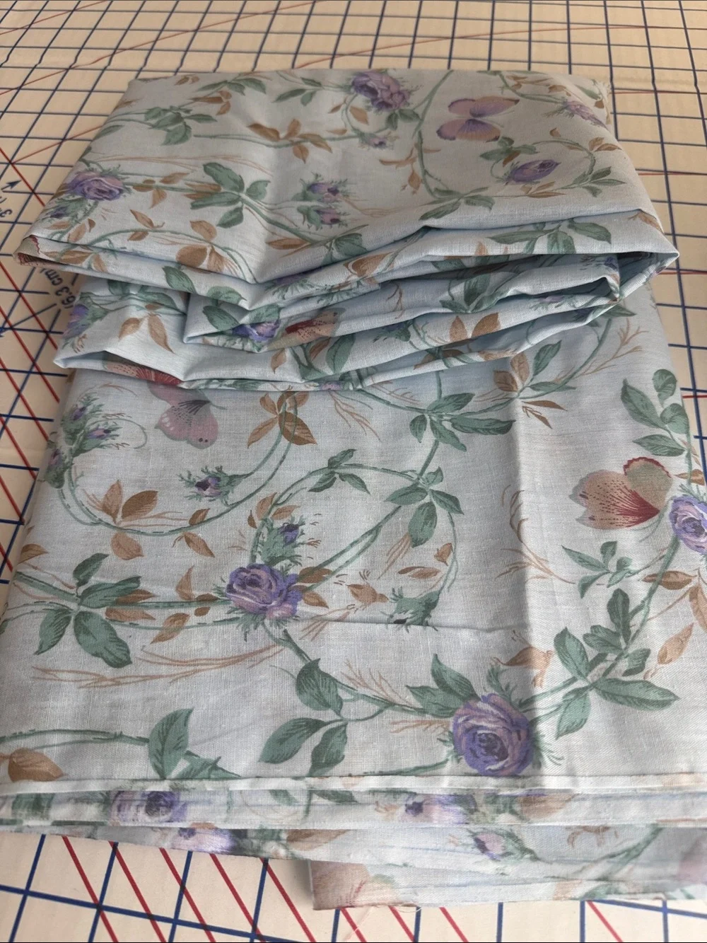 Vintage 80s Rose Butterfly Fabric 4 Yards x 44 Lightweight Floral